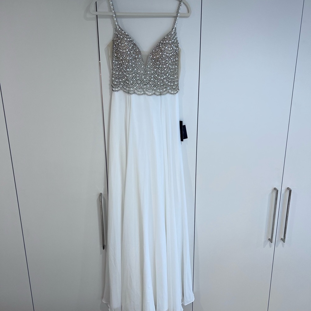 Lulu's White and Silver Prom Dress